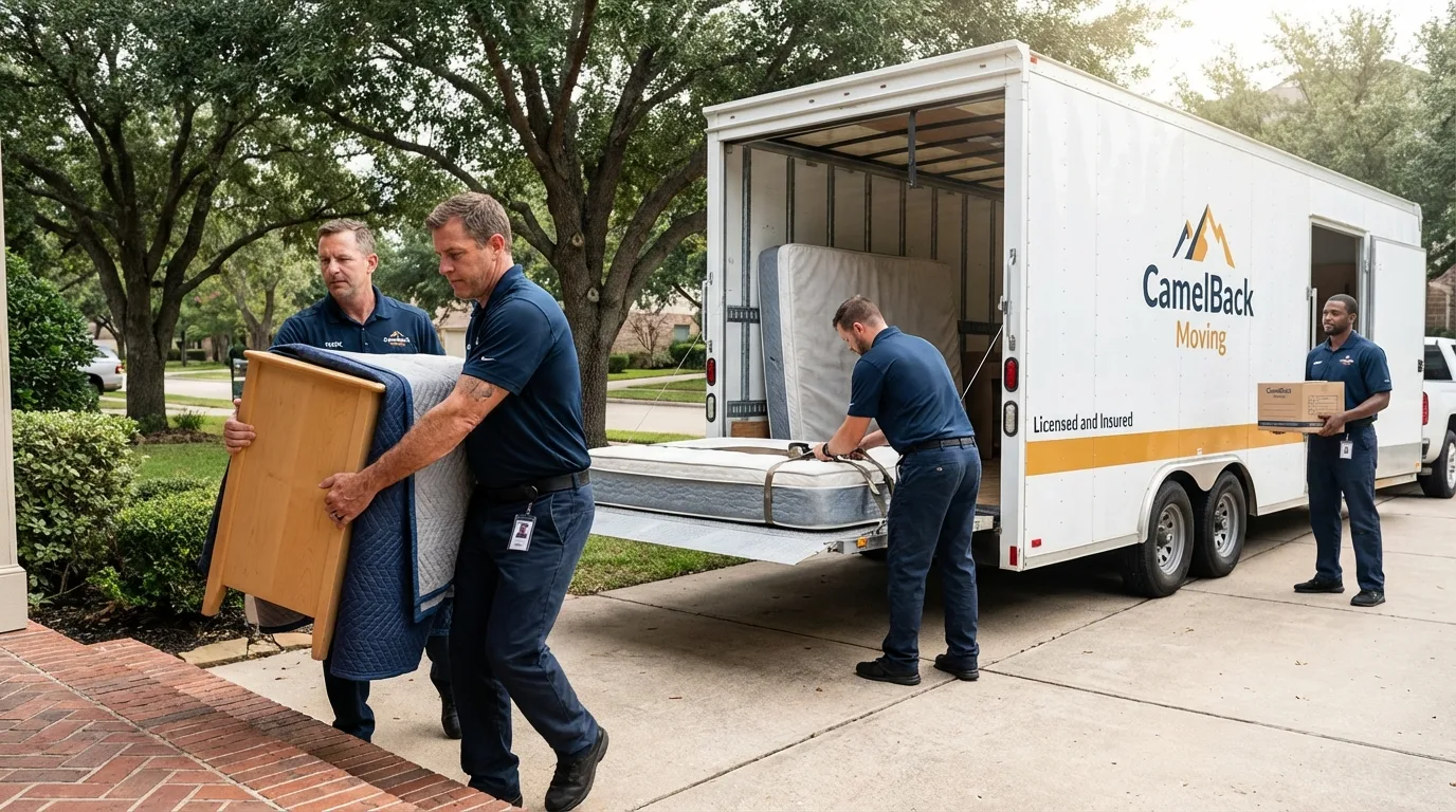 Crew loading residential truck for cross-state move from Indialantic, FL