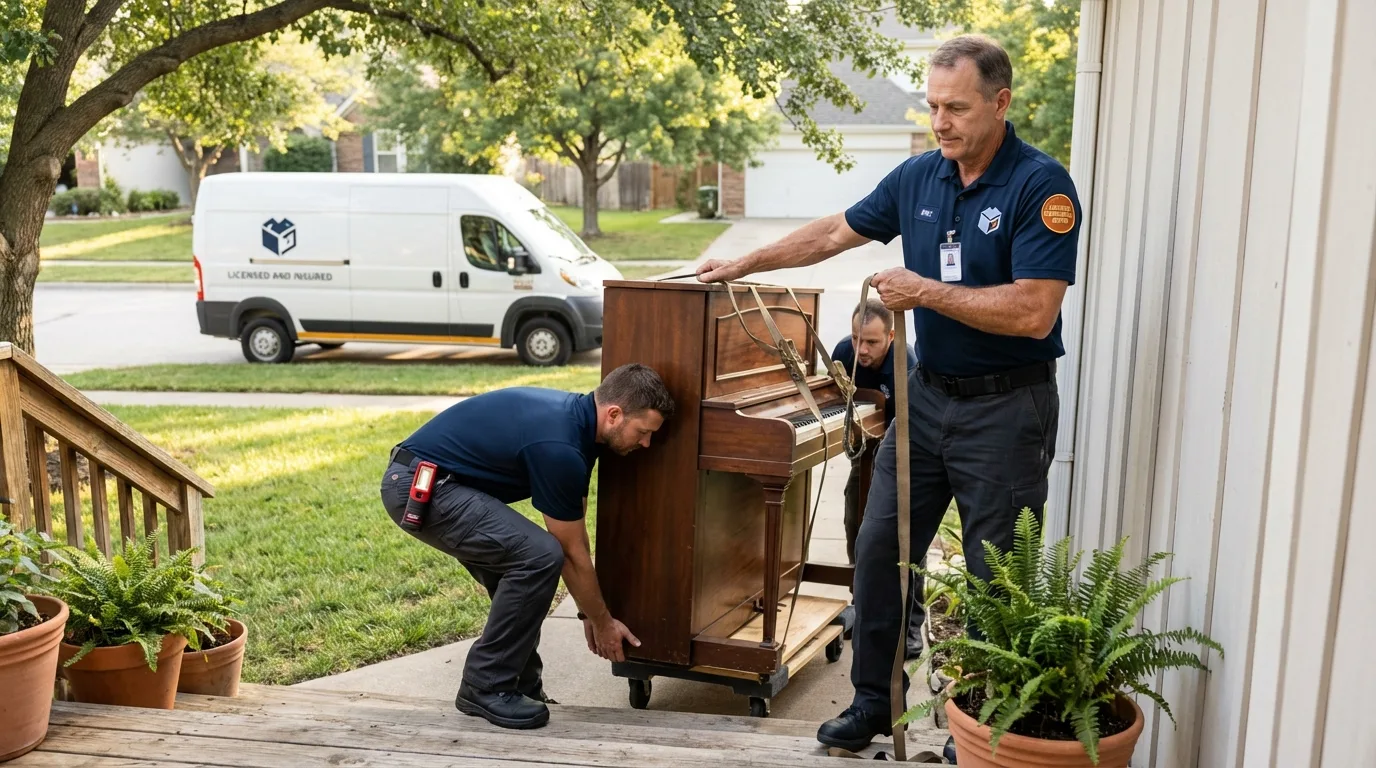 Licensed piano movers securing grand piano in Indialantic, FL